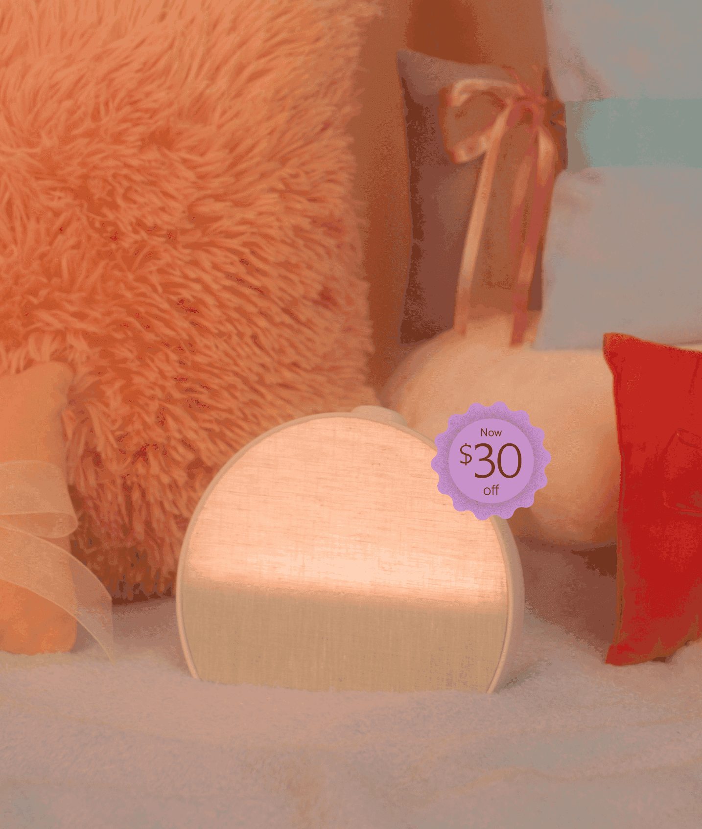 Restore 3 on a fuzzy bed with a $30 off badge overlayed on it