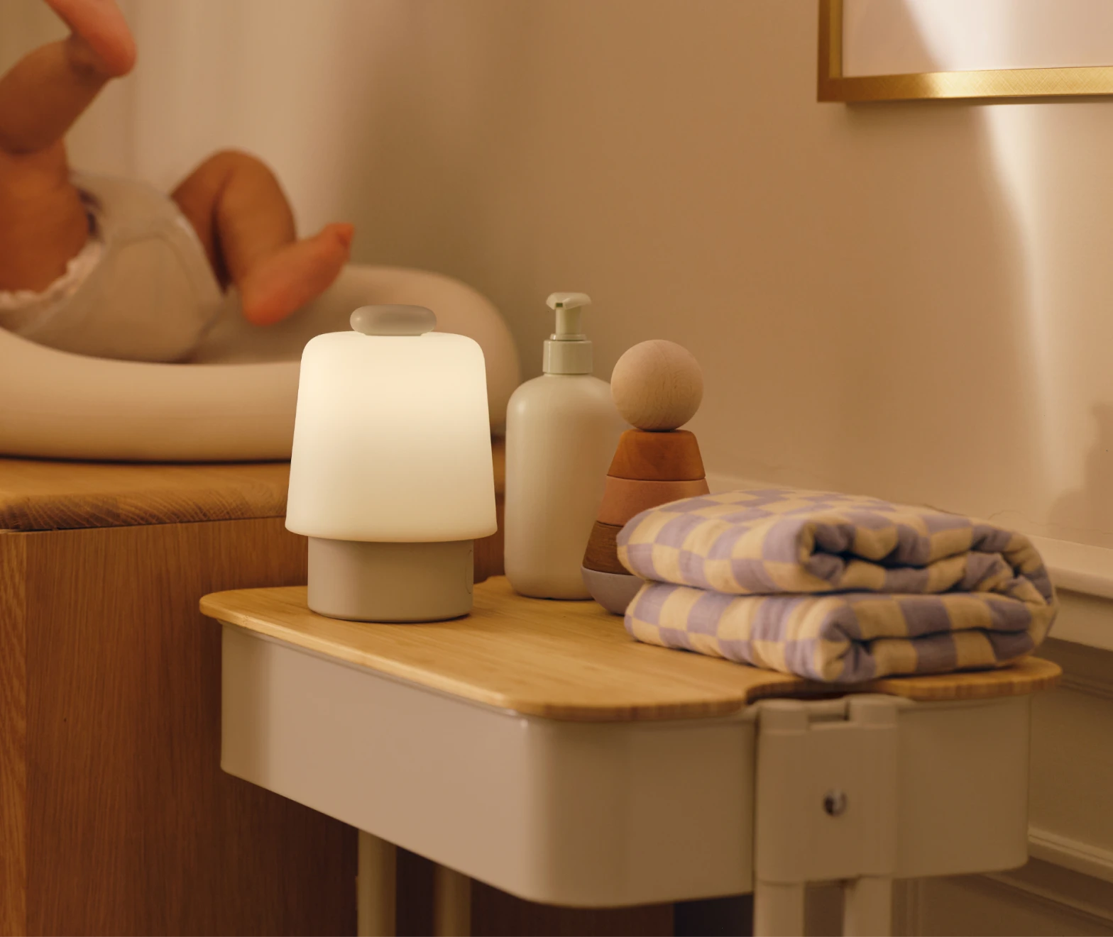 Hatch baby greige colorway on a nursery changing table