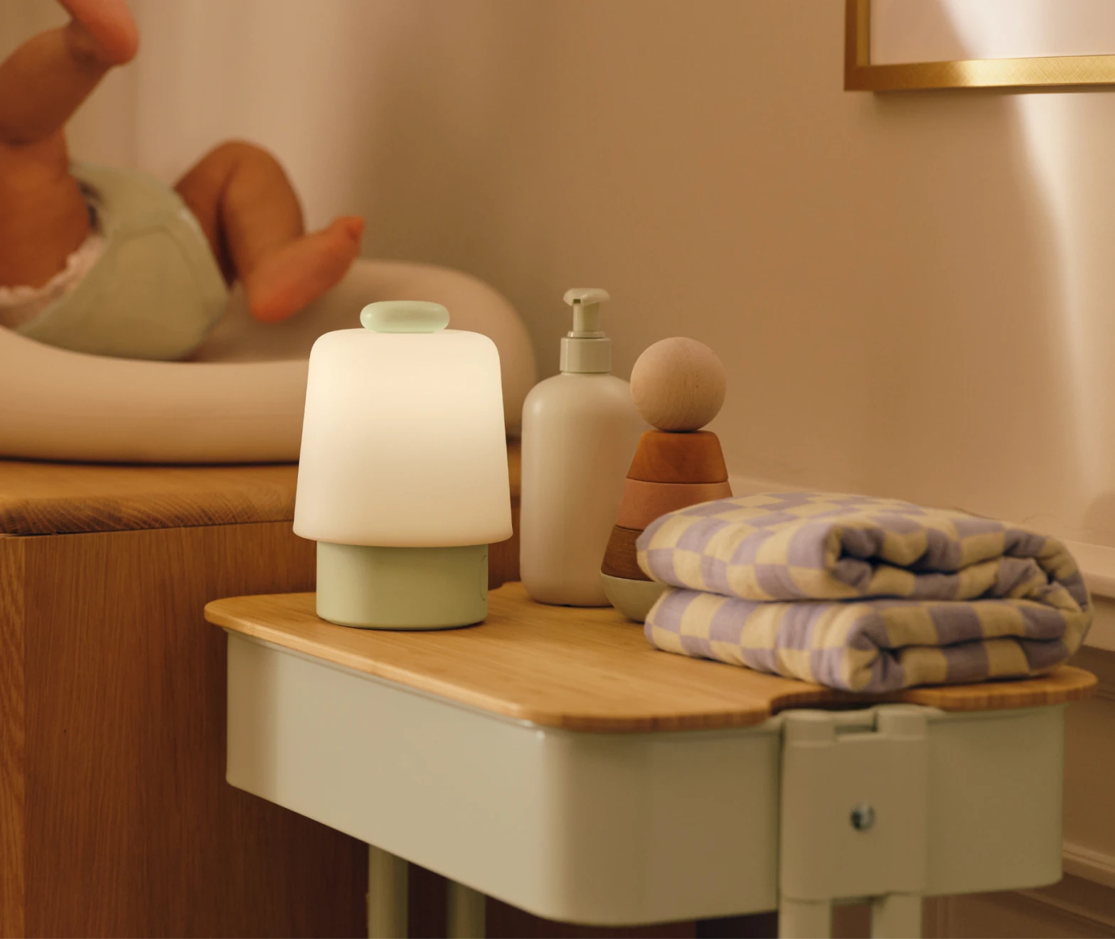 Hatch baby mint colorway on a nursery changing table