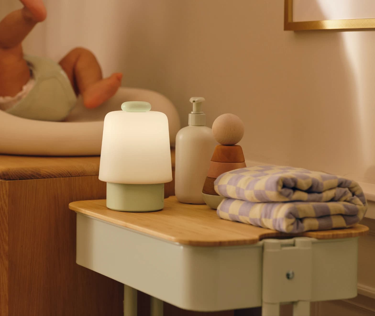 Hatch baby mint colorway on a nursery changing table